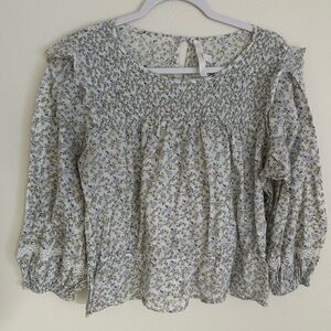 LC Lauren Conrad Floral Blouse in White and Blue